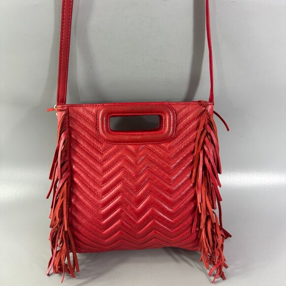 Maje Red Leather Fringe Handle Bag/Shoulder Bag - Picture 7 of 15